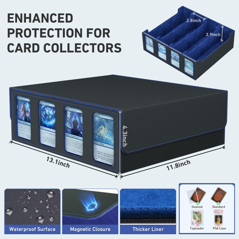 صندوق تخزين بطاقات التداول من SENVINI مكون من 4 صفوف حافظة بطاقات كبيرة لـ 3200+ Mtg tcg Magic Play Game Card Organizer Commander Deck Box مع 4 دعامات و24 فواصل وحزام و101 أكمام - Image 5